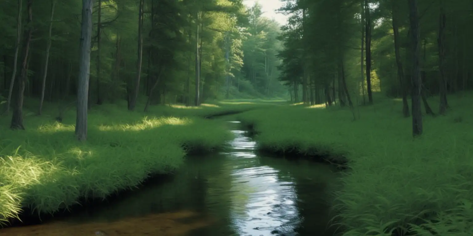 Tranquil Summer Forest Scene with Meandering River