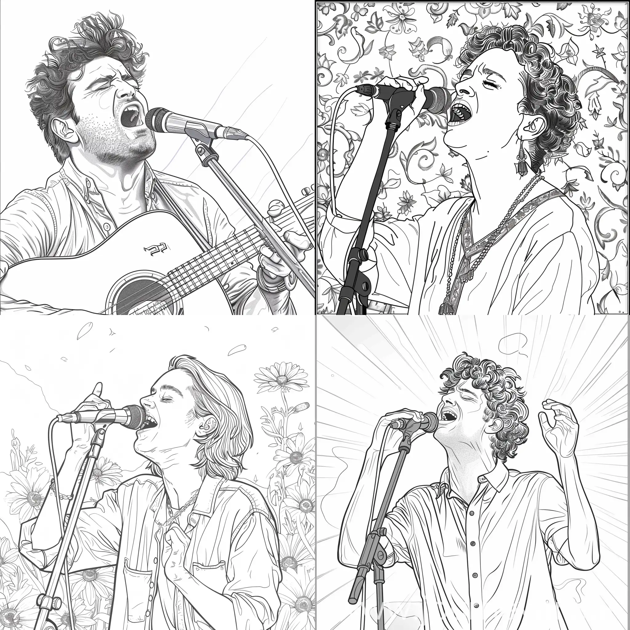 A coloring page of the Israeli singer Yizhar Cohen singing the song Avnivi