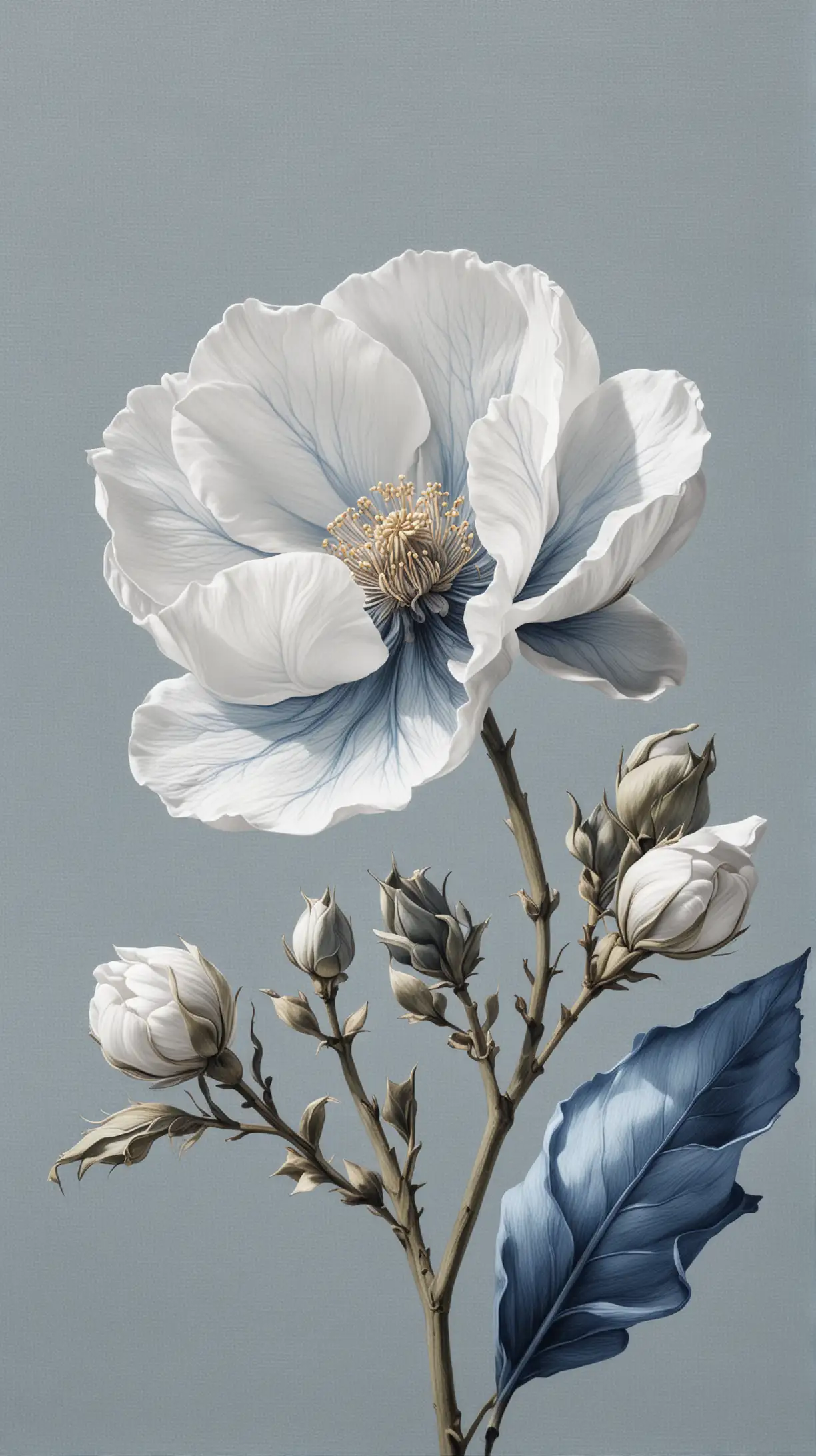 Illustrated Cotton Flower with White and Blue Details