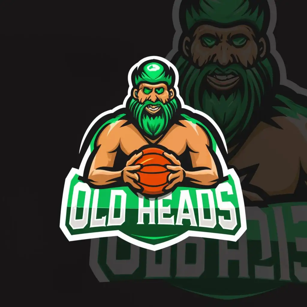 a logo design,with the text "O L D  H E A D S", main symbol:Old dude
Basketball
Green
Clear background,Moderate,be used in Sports Fitness industry,clear background