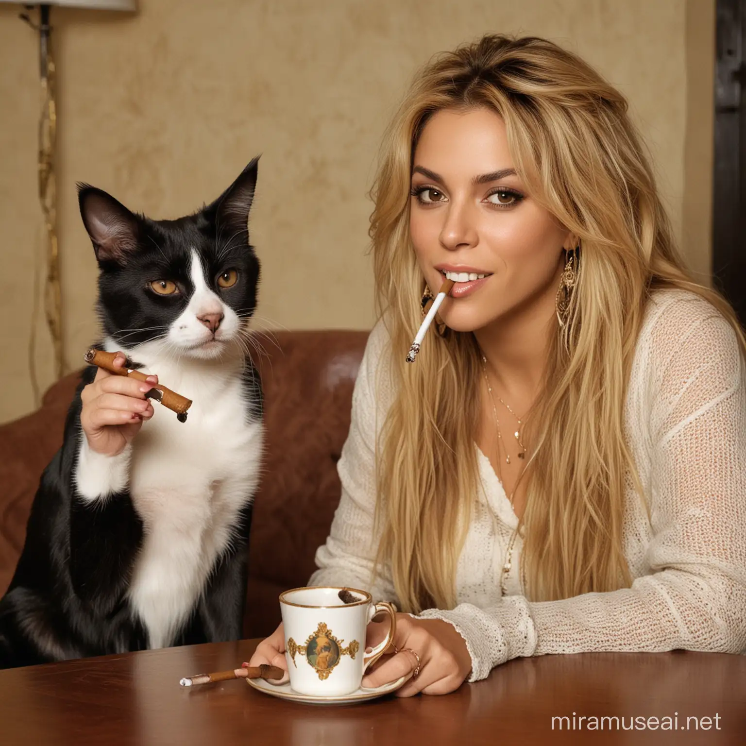 Canine Musician Enjoying Smoke with Shakira and Feline Spouse