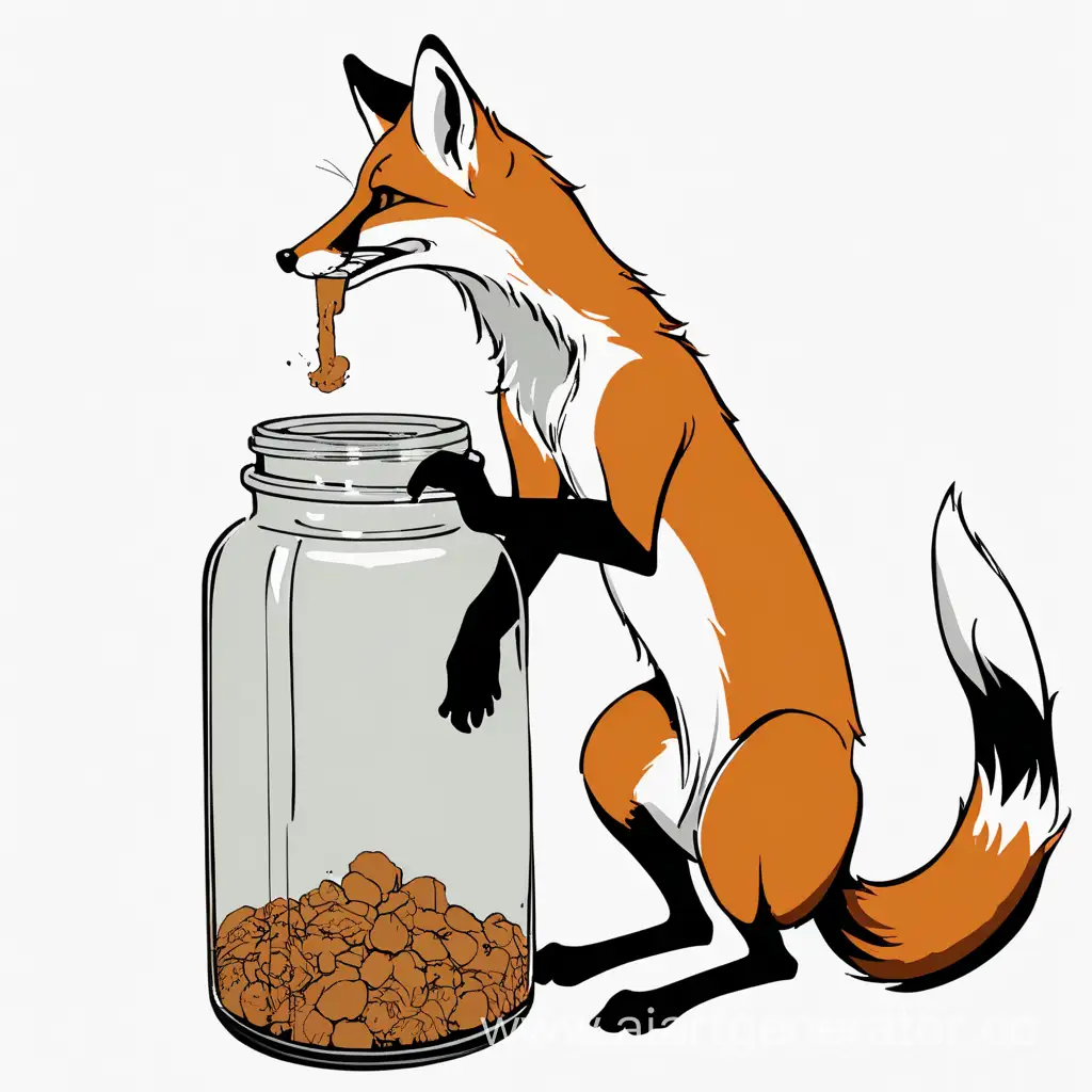 fox eating from a tall jar with a very narrow neck. 