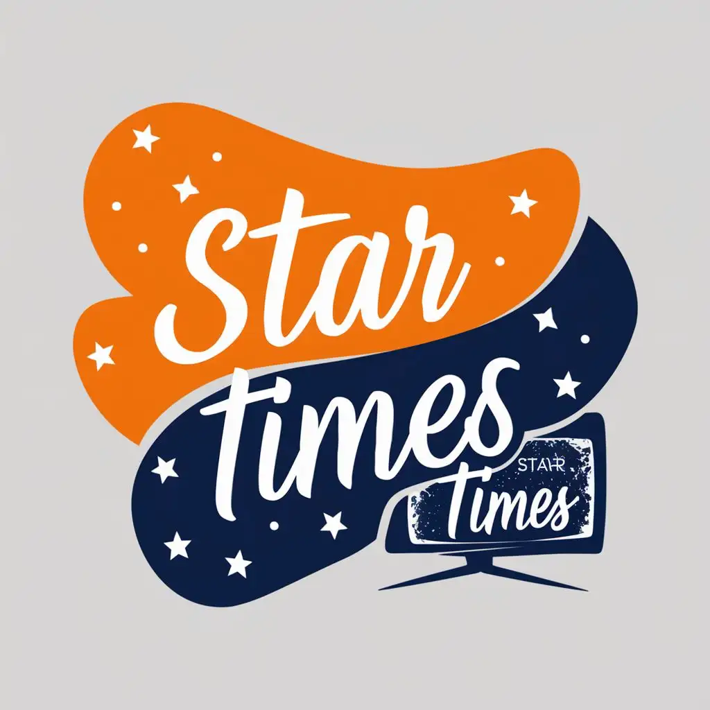 logo, Incorporate the colors orange and navy blue in a unique design in an abstract manner. Consider adding stars to enhance the visibility of the company's name. Additionally, include a television in the background with stars, with the text "Star Times", typography, be used in Entertainment industry