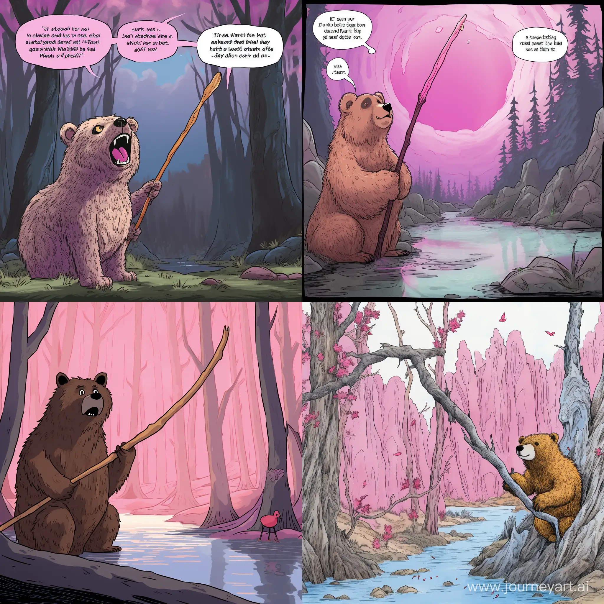 Whimsical-Bear-Comedy-Playful-Scene-with-a-Pink-Stick