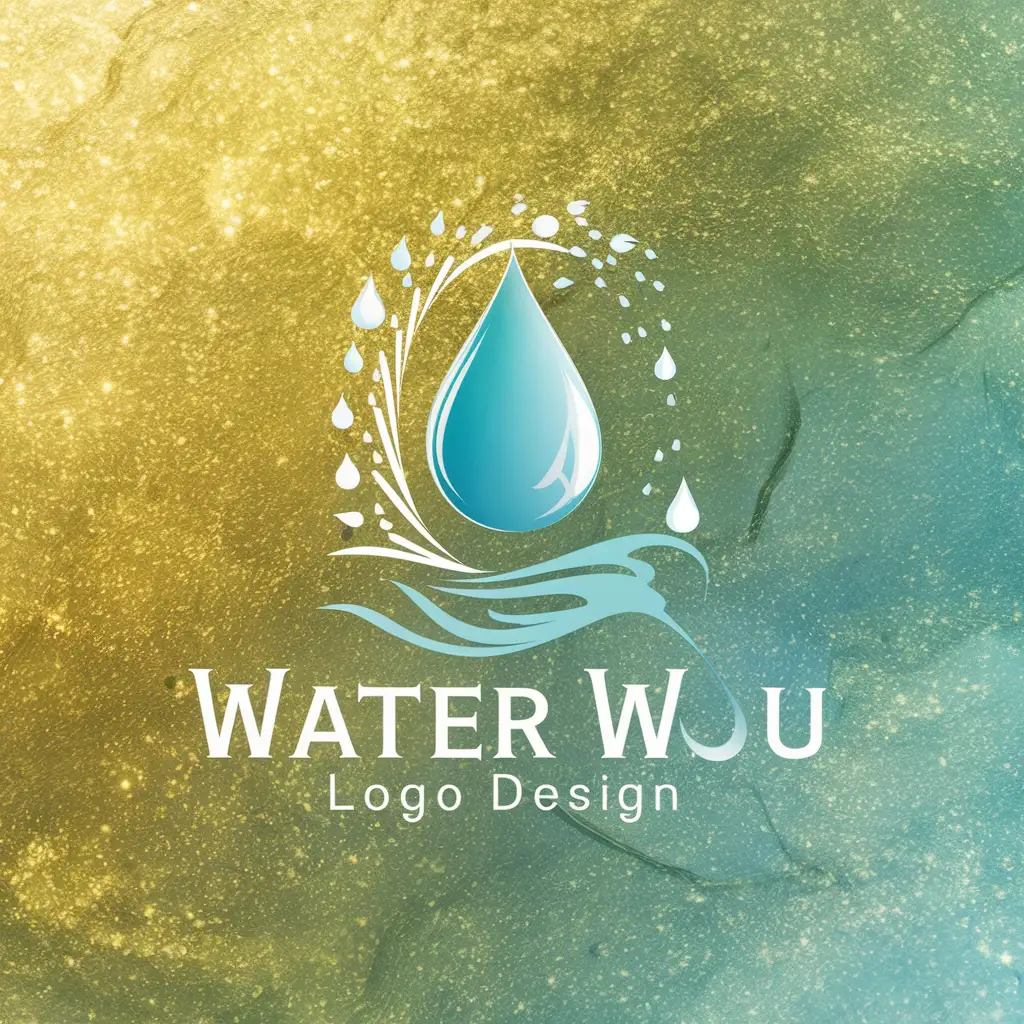 Logo: A beautiful blue water drop falling.
Background: Golden light green, blue