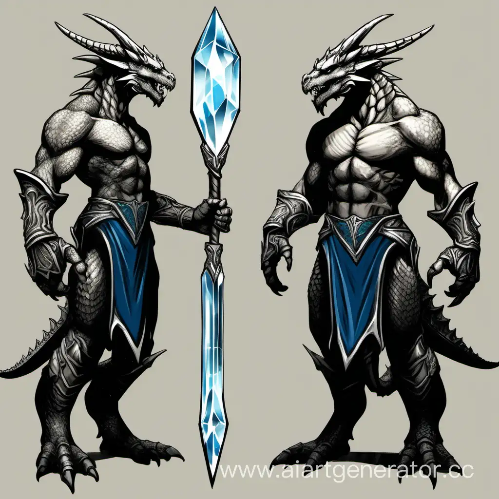 Tall, muscular, crystal dragonborn