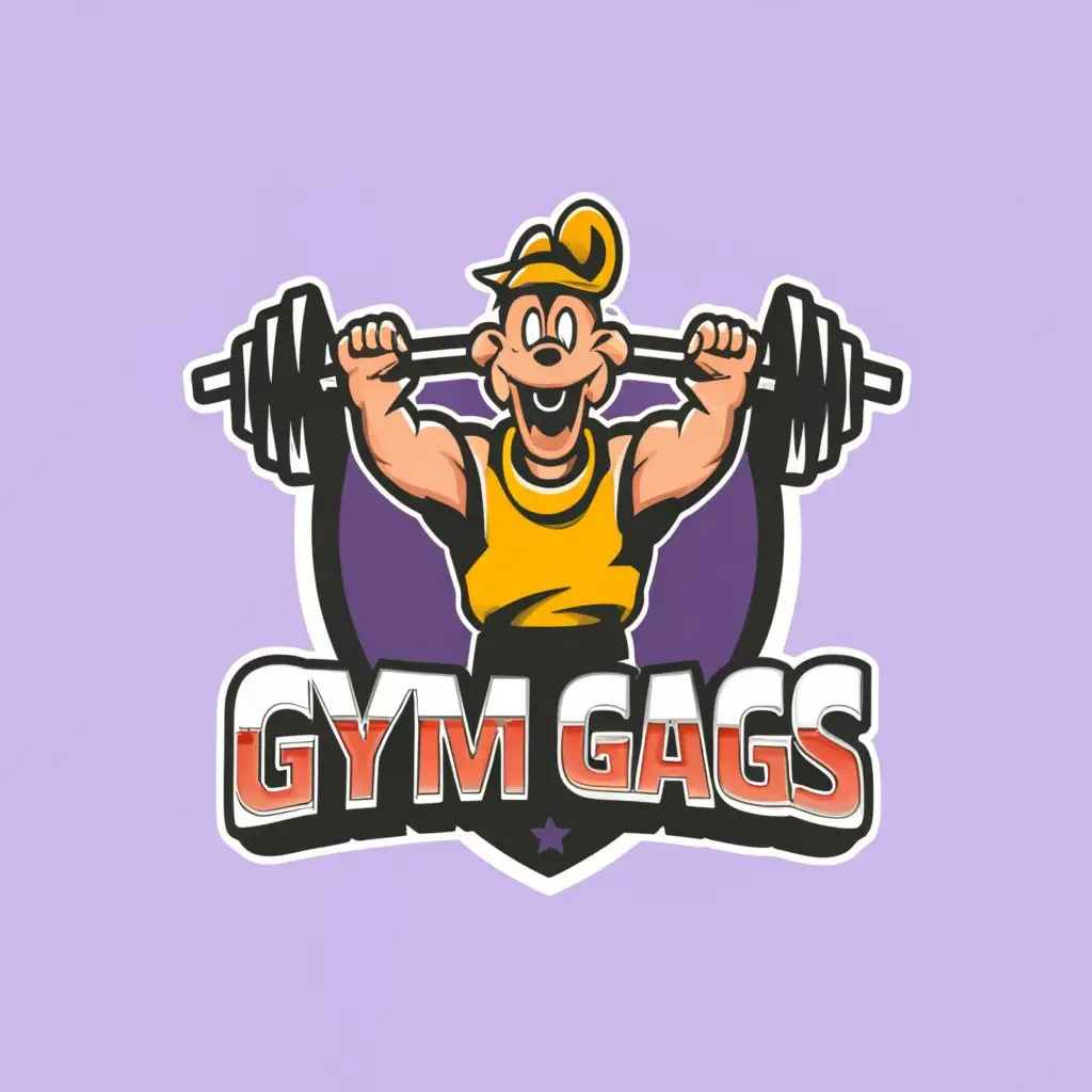 a logo design,with the text "GymGags", main symbol:20th century cartoon, gym, disney,Moderate,be used in Education industry,clear background