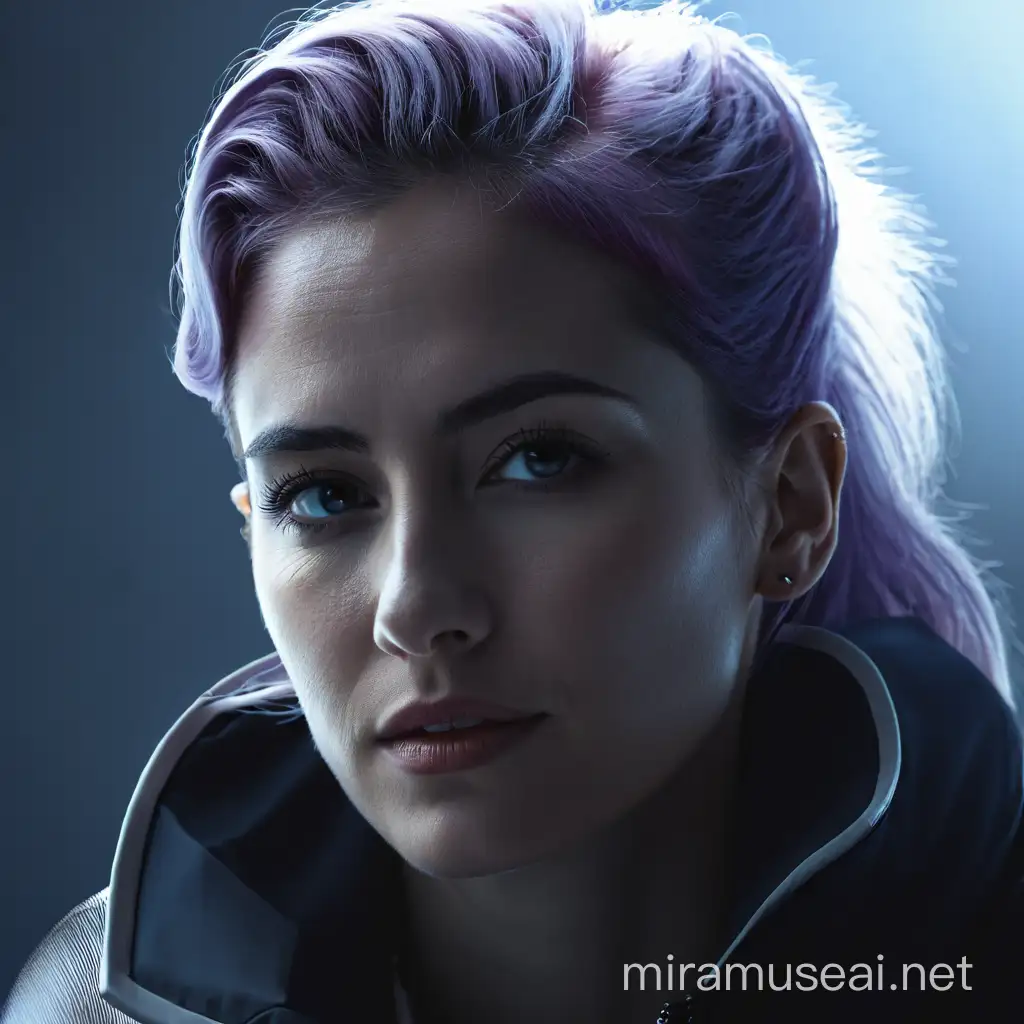 Woman in Captains Jacket with Matching Hair and Distinct Features