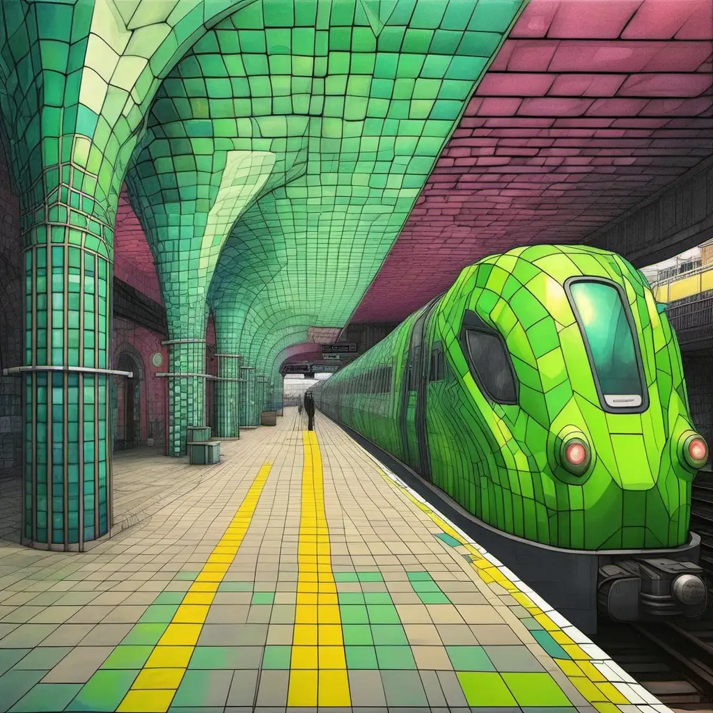 Liverpool Lime Steet Station by  Alex Alemany, Studio Ghibli complementary colors, 8 color charcol precisionism pastels 8K resolution Polycount seascape retrofuturism geometric tiling