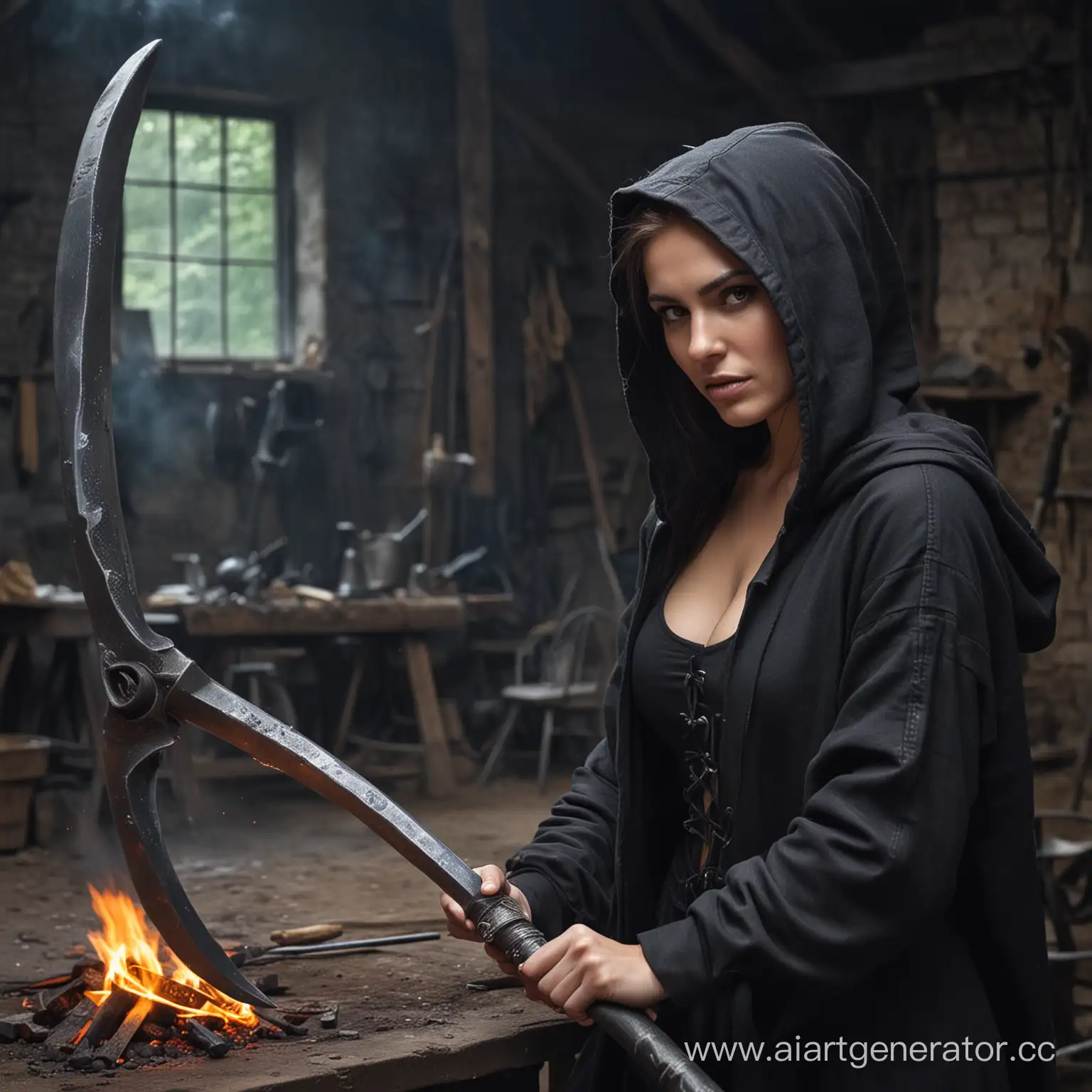 Grim-Reaper-Woman-with-Scythe-at-Forge-with-Blacksmith