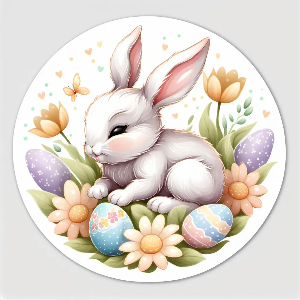 fairytale,whimsical,cartoon,easter baby bunny sleeping in a flower
pastel, spring flowers, white background, sticker,