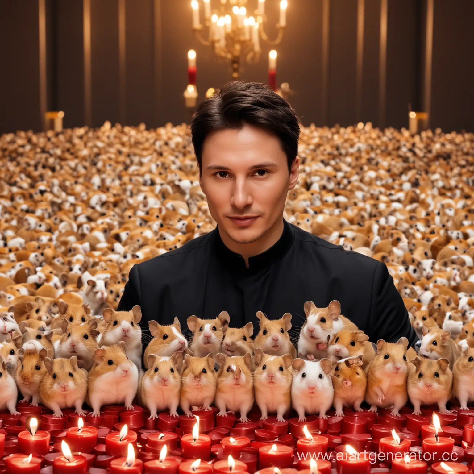 Pavel-Durov-passionately-explains-something-to-thousands-of-hamsters-with-a-cryptocurrency-candle