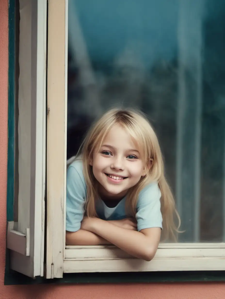 Captivating View Beautiful FairHaired Girl Smiling Through Window