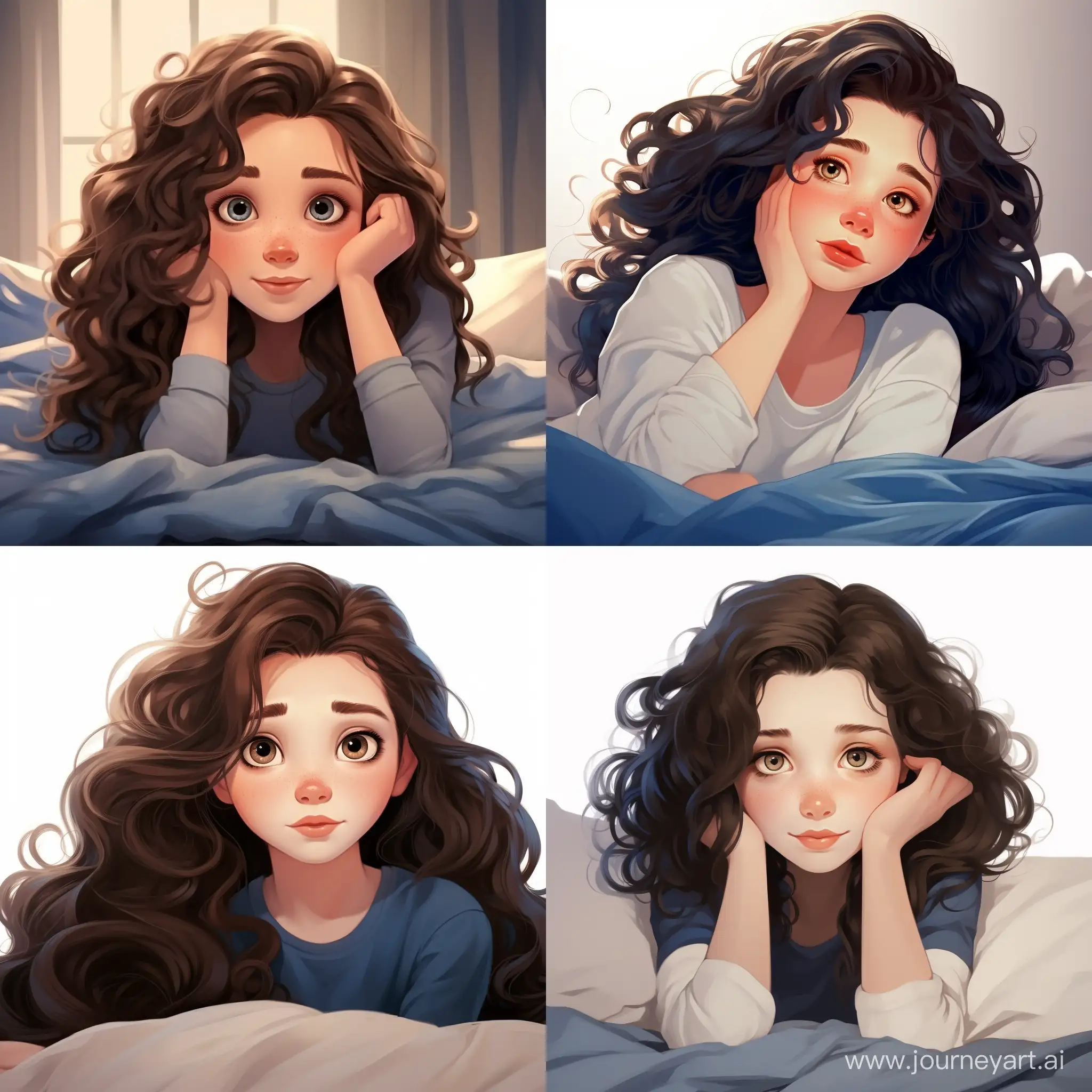 Expressive-Teenager-with-Dark-Wavy-Hair-Relaxing-on-Bed-High-Detail-Cartoon-Art