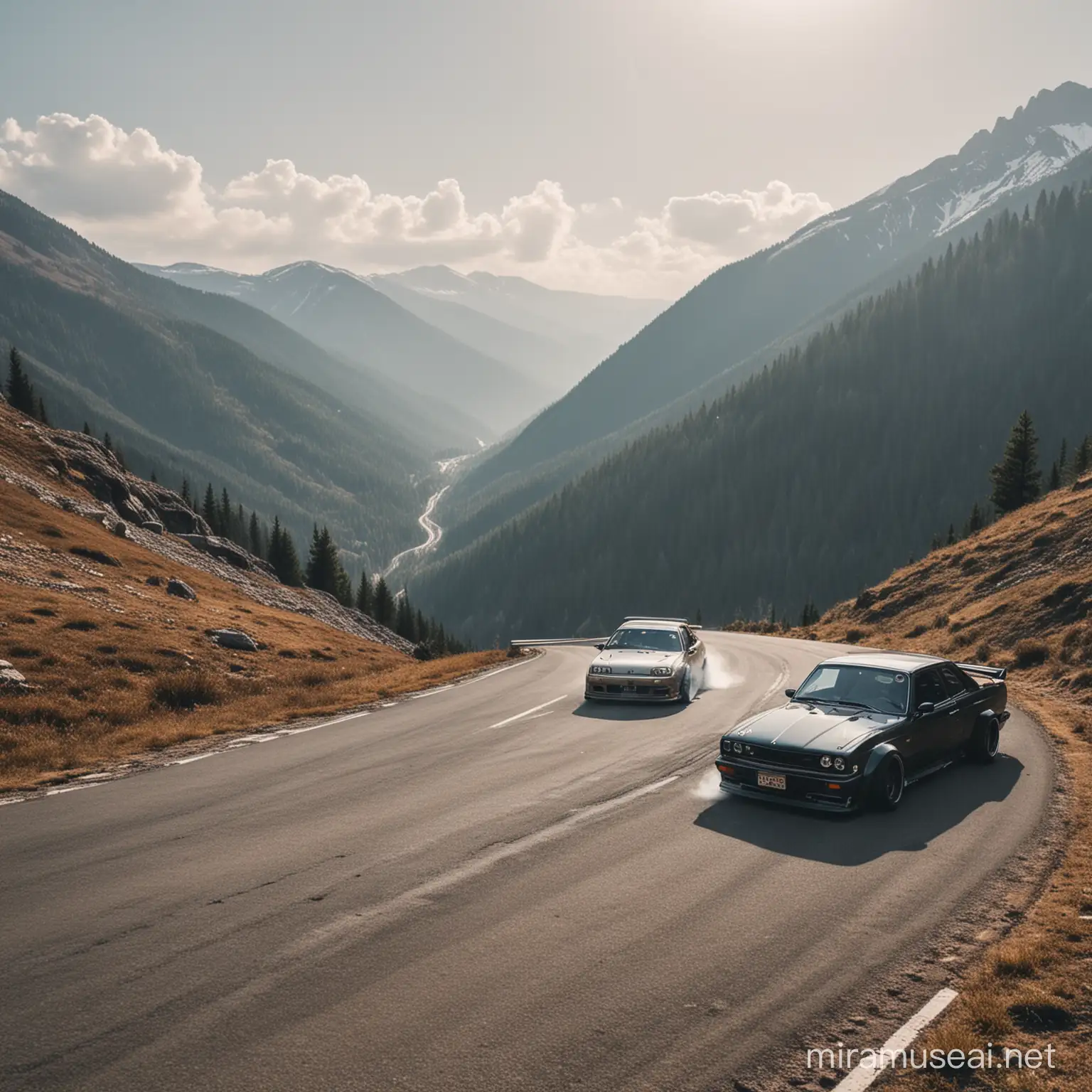 coches haciendo drift en las montañas