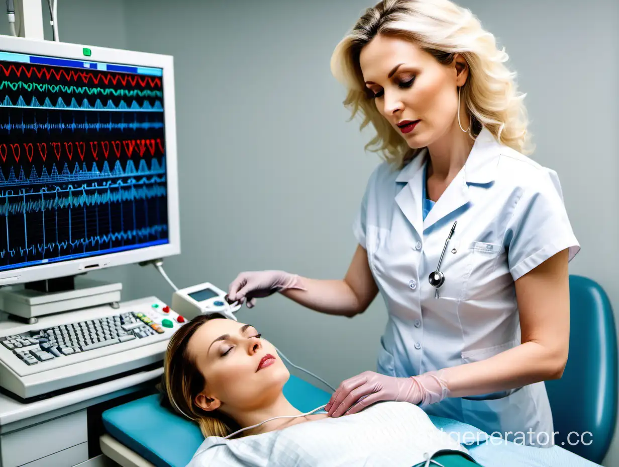 Elegant-Woman-Receiving-EKG-Test-on-Cardiac-Diagnostic-Unit