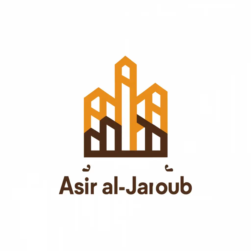 a logo design,with the text "Asir Al-janoub", main symbol:The building silhouette is formed by a mountain with graduated buildings with colorful windows. Above this mountain, new tall and advanced buildings are formed, creating a dynamic and modern look. The Logo could be colored in a gradient of blue and green, representing trust, growth, and the natural beauty of the Asir region. The growth chart or mountain range is integrated within the building silhouette. It could be depicted as a series of ascending lines or peaks colored in a contrasting color like gold, symbolizing achievement and value. The company name "Asir Aljanoub" can be written in a clean, modern Arabic font placed below the symbol.,Minimalistic,be used in Construction industry,clear background