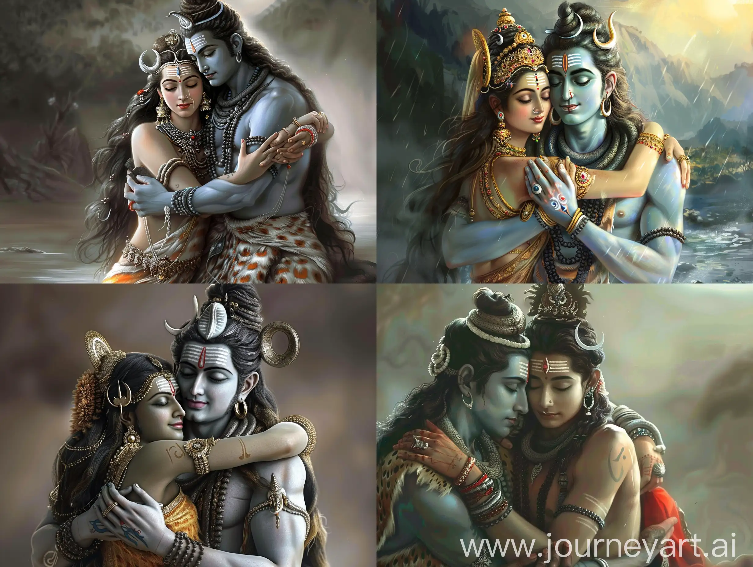 Goddess Parvati hugging Lord Shiva