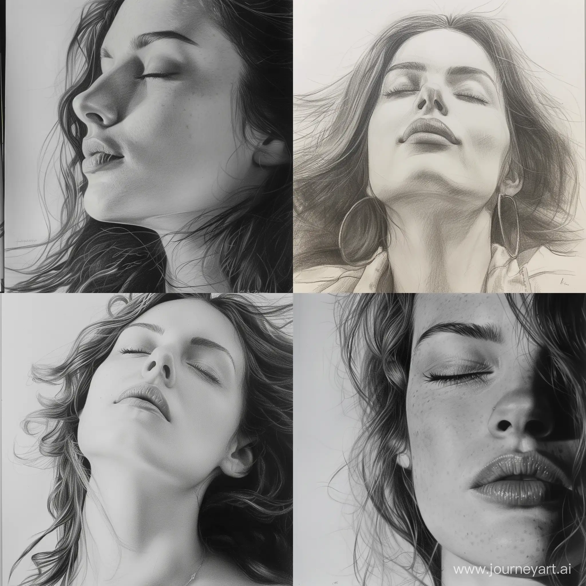 pencil drawing,beautiful woman with her eyes closed