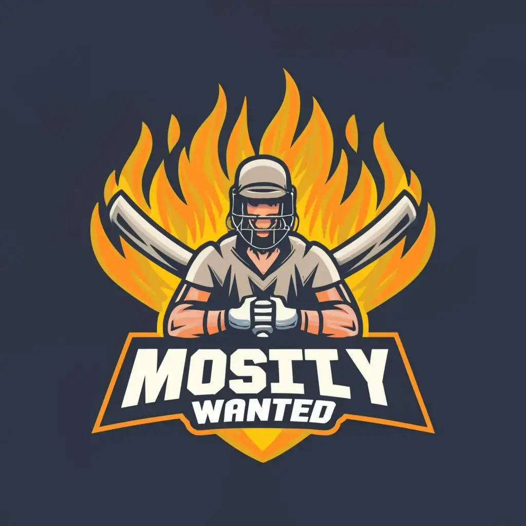 logo, BATSMAN, FIRE., with the text "MOSTLY WANTED", typography, be used in Sports Fitness industry