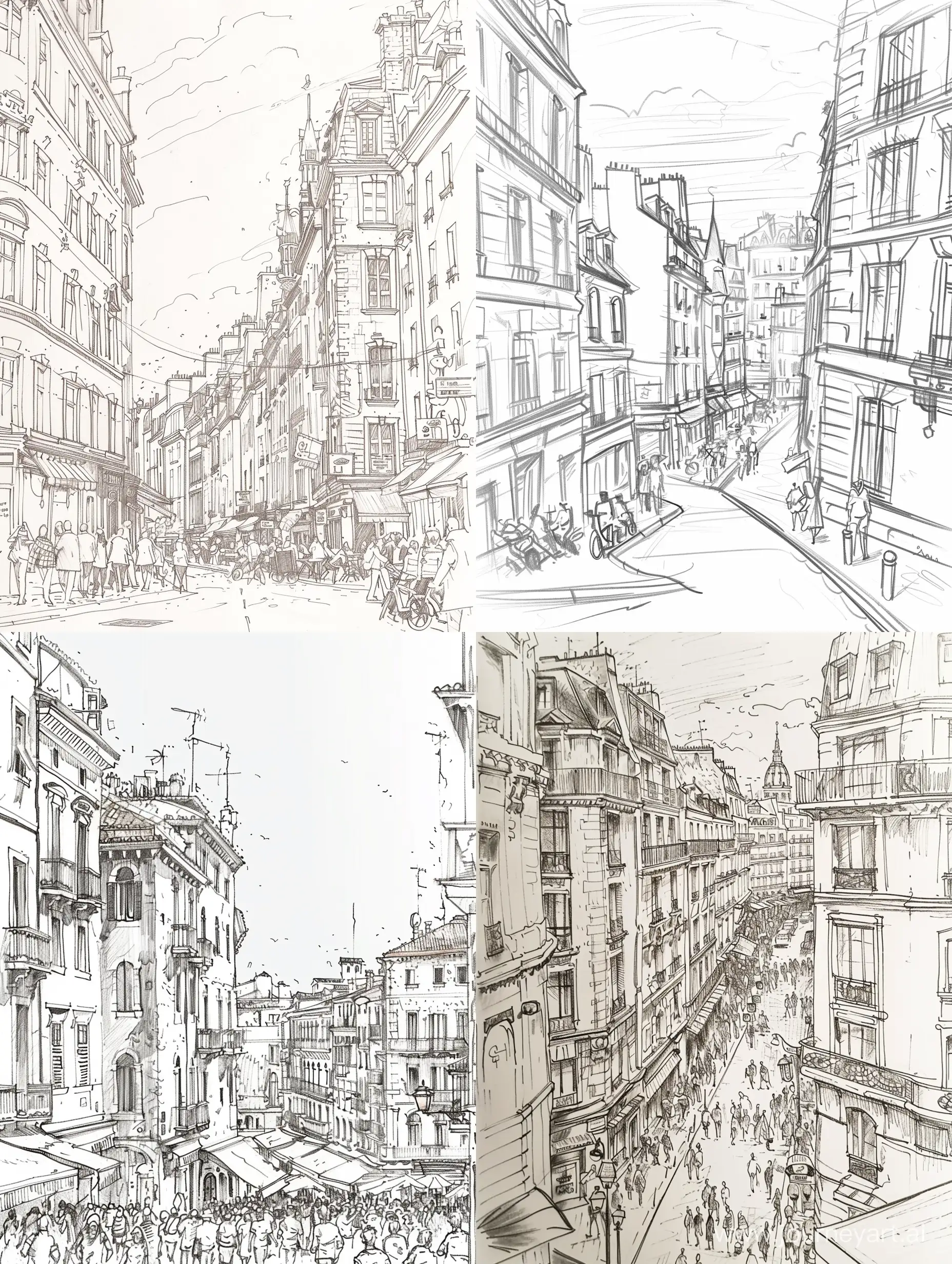 Drawing some buildings by the crowded street with rapid that fills the entire page and is easy to draw over