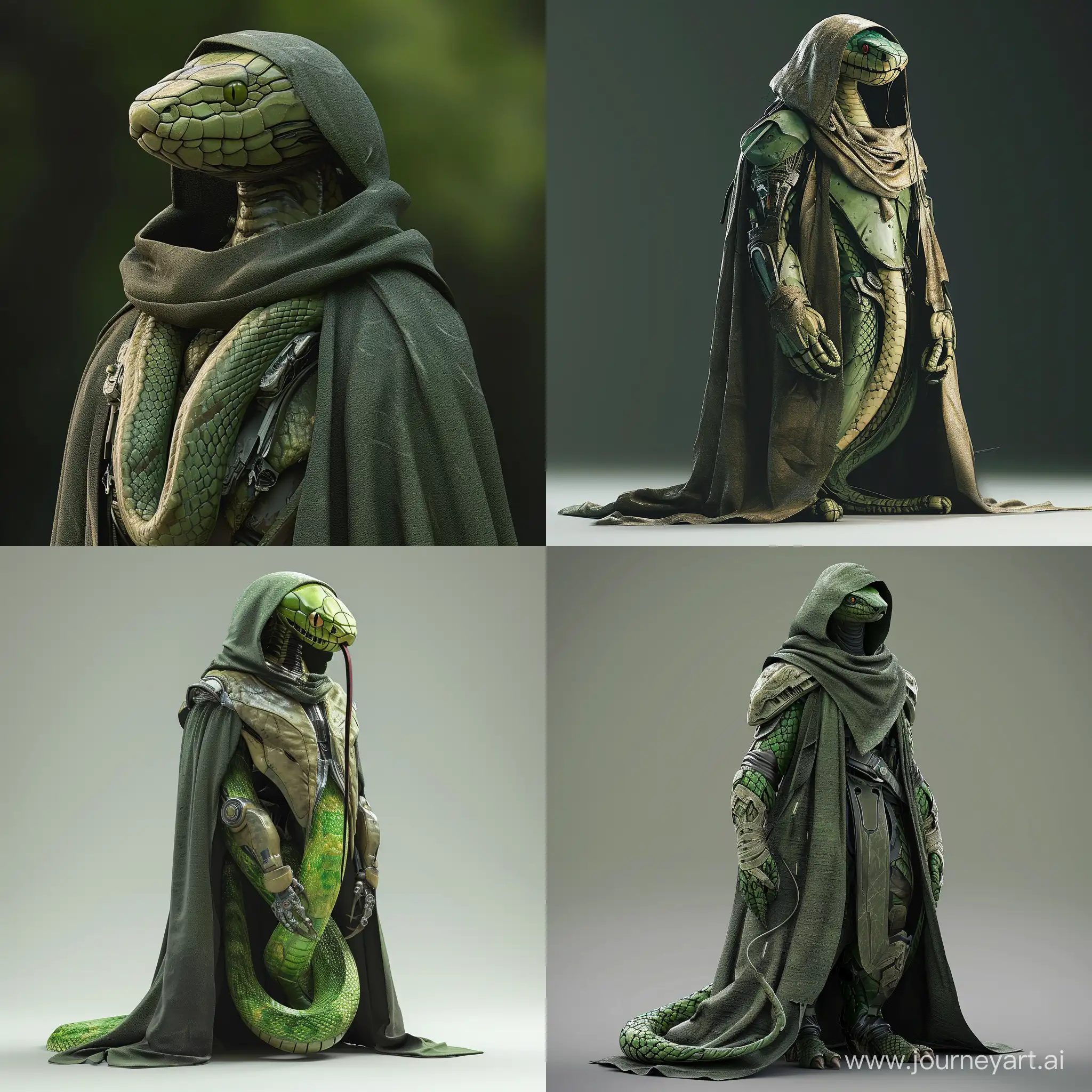 Mystical-Green-Snake-in-Exoskeleton-with-Cloak-and-Hood