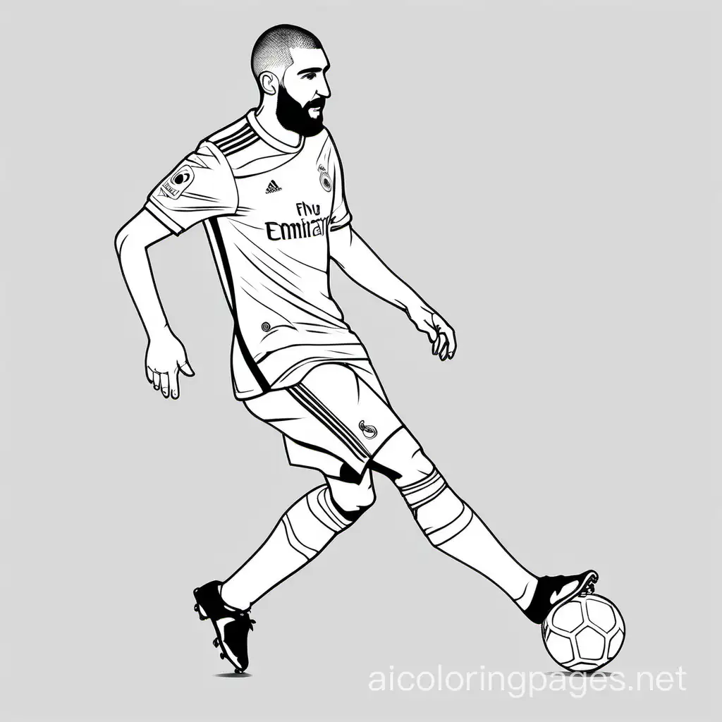 Karim Benzema, Coloring Page, legs, black and white, line art, white background, Simplicity, Ample White Space. The background of the coloring page is plain white to make it easy for young children to color within the lines. The outlines of all the subjects are easy to distinguish, making it simple for kids to color without too much difficulty, Coloring Page, black and white, line art, white background, Simplicity, Ample White Space. The background of the coloring page is plain white to make it easy for young children to color within the lines. The outlines of all the subjects are easy to distinguish, making it simple for kids to color without too much difficulty