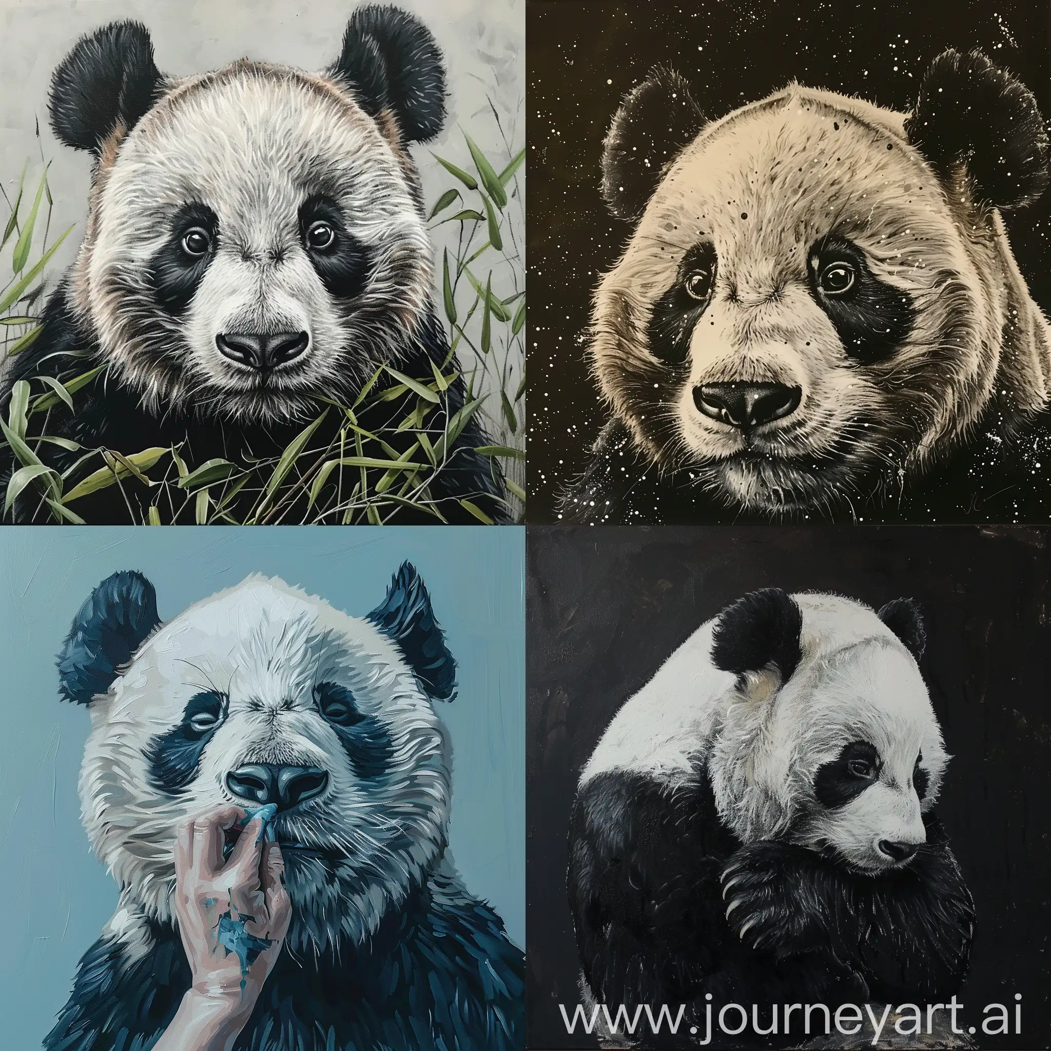 超现实主义画风，手绘绘画，真实感，熊猫