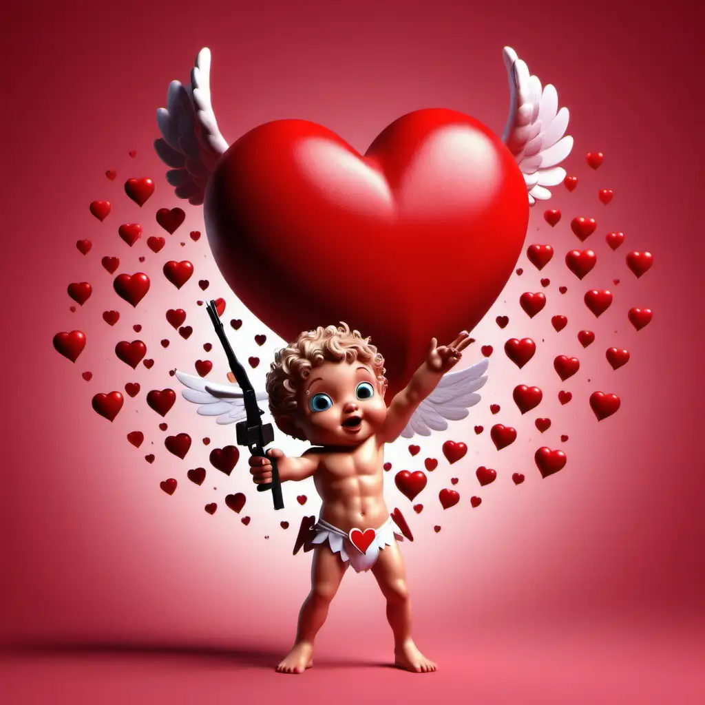Cupid Shooting Heart Halves on Romantic Heart Backgrounds