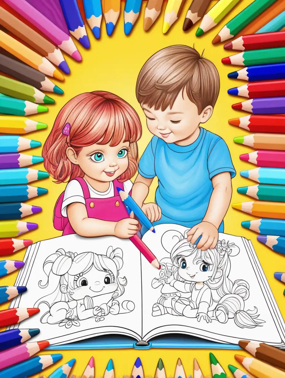 Vibrant Children Coloring ABCs on Colorful Book