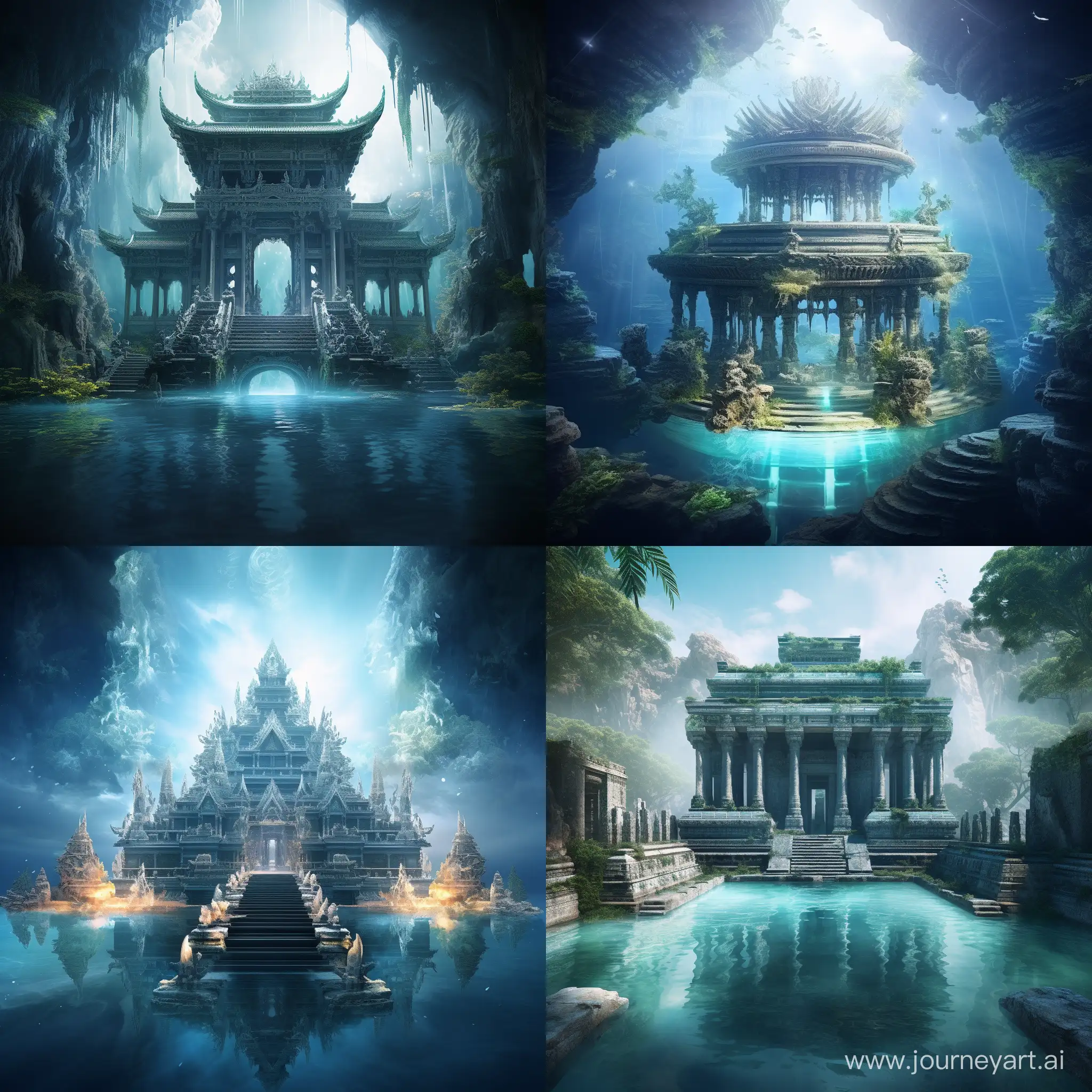水上的寺庙，神秘的寺庙，寺庙结构清晰，神圣的氛围，超清