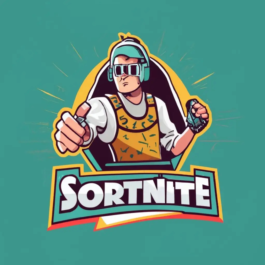 logo, scotty, with the text "gamer playing fortnite", typography