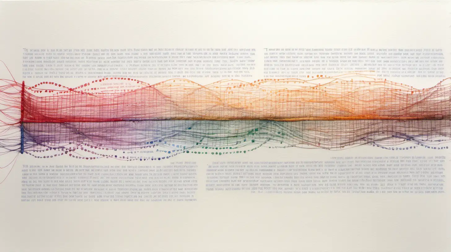 watercolour painting, threads of data coming together to form a page of text