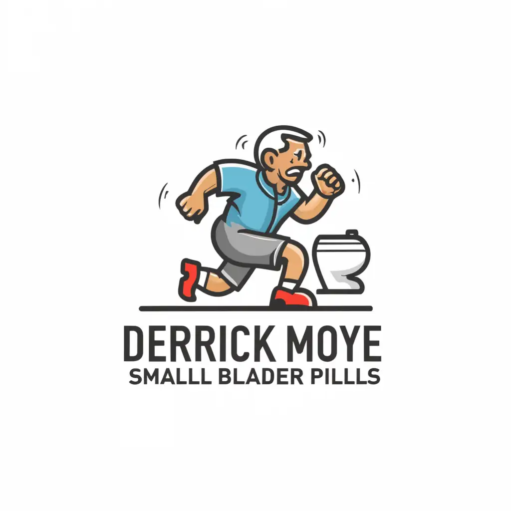 a logo design,with the text "derrick moye small bladder pills", main symbol:old man running to the bathroom,complex,be used in Entertainment industry,clear background