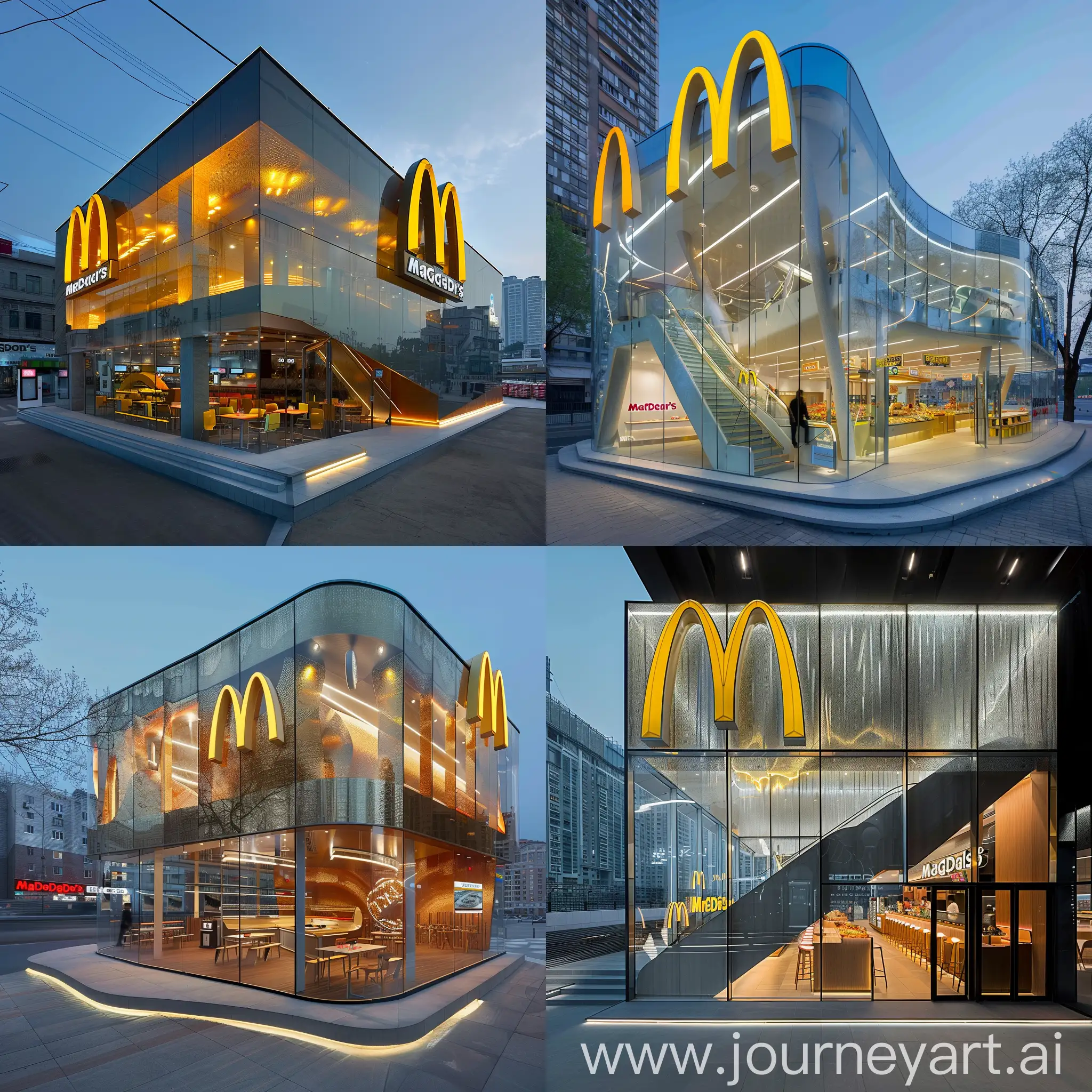 设计一个独栋的麦当劳餐厅，要体现未来设计感