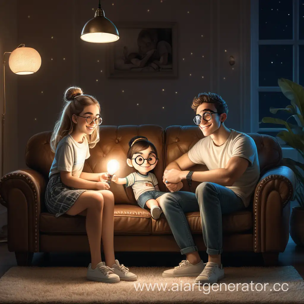 Young-Couple-Smiling-Together-in-Cozy-Dark-Room