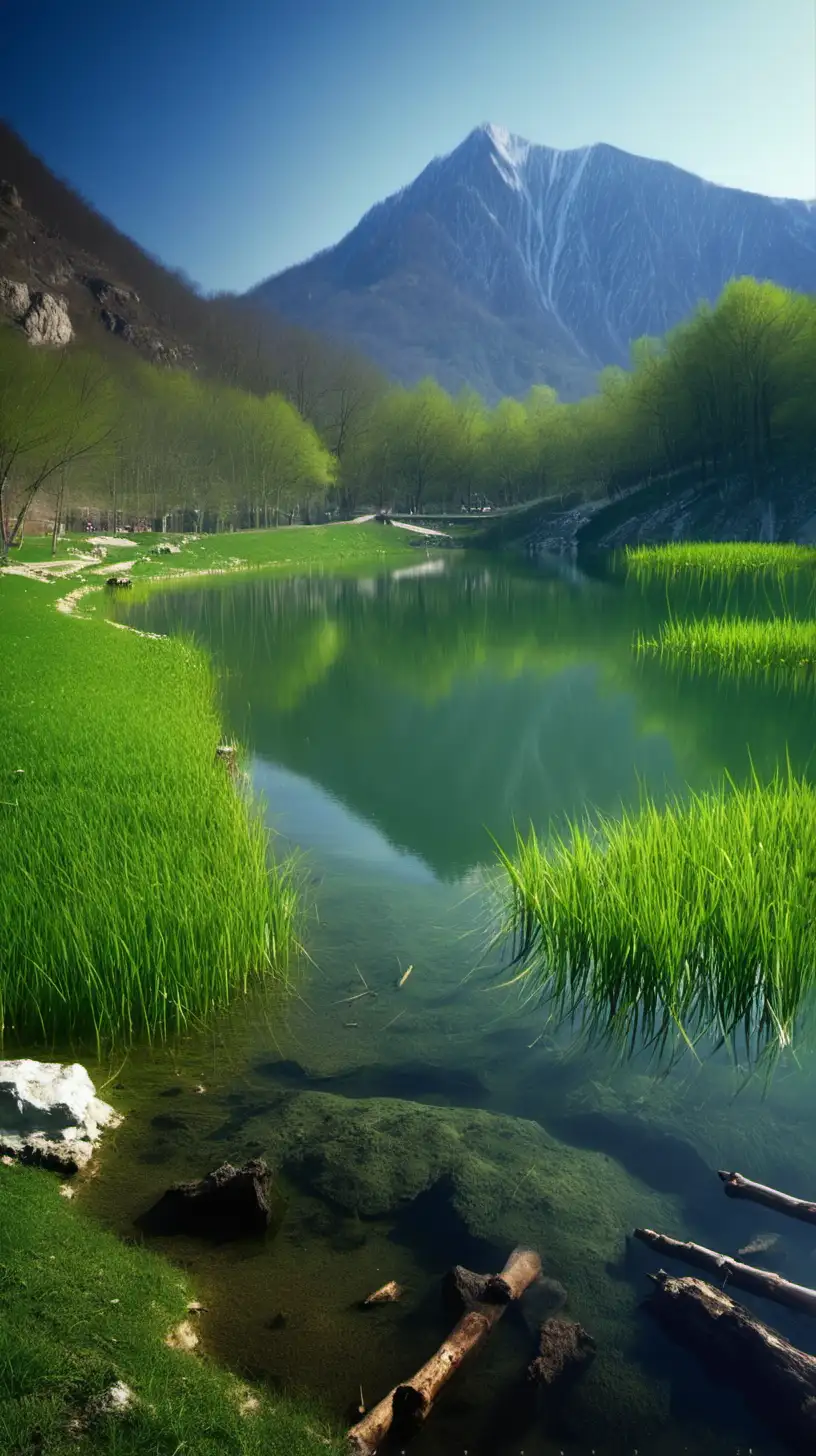 Serene Mountain Lake in Springtime