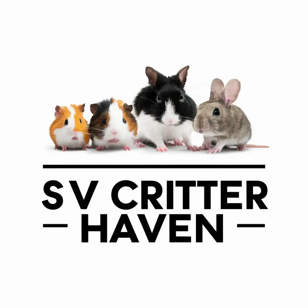 logo, small pets like guinea pig, hamster, mice, rabbits, with the text """"
SV Critter Haven
"""", typography, be used in Animals Pets industry