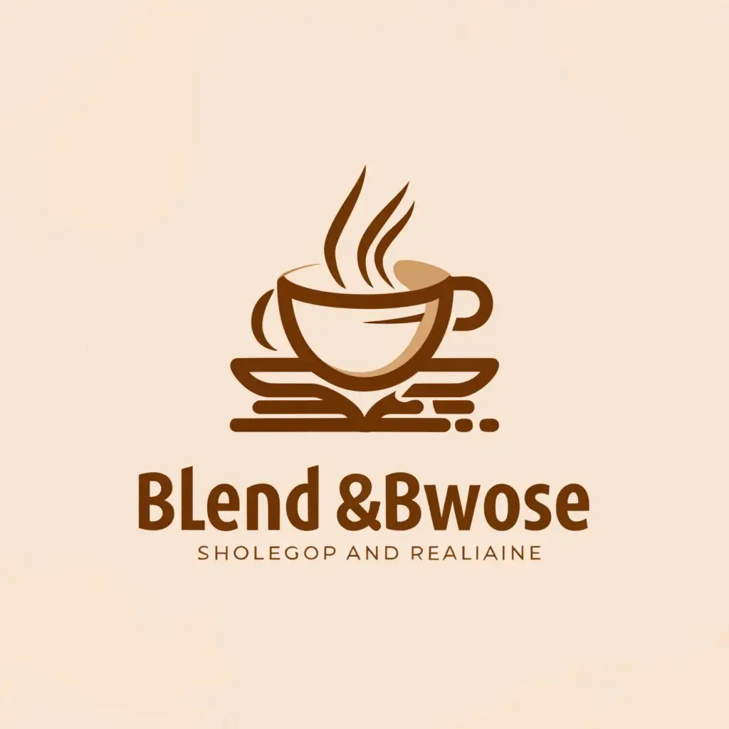a logo design,with the text "Blend & Browse", main symbol:a coffee with a book,Minimalistic,be used in Restaurant industry,clear background