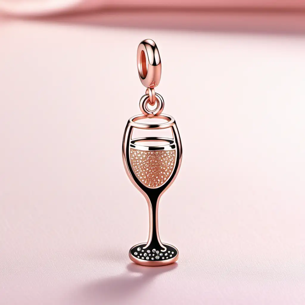 Elegant Rose Gold Champagne Glass Charm on Black Background
