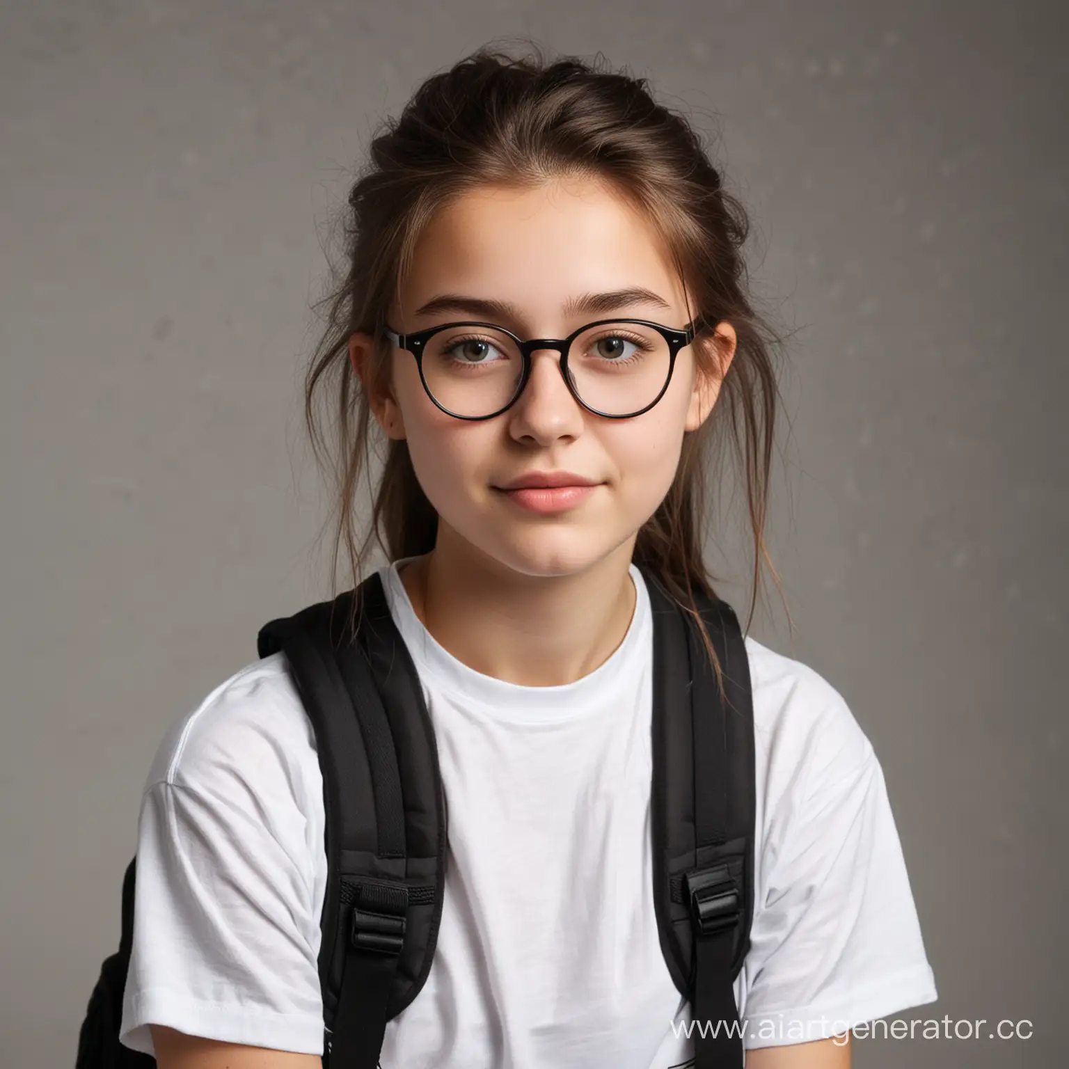 девочка лера ей 15 лет она носит очки и рюкзак и белую футболку

