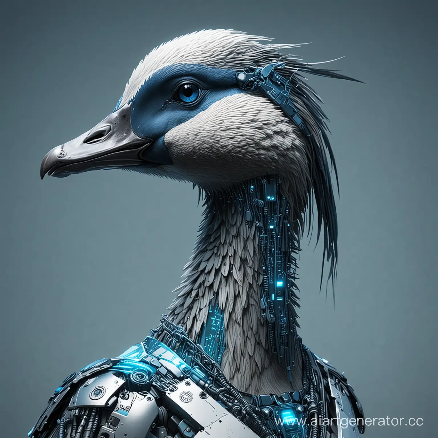 Cyberpunk-Goose-with-Blue-Cyber-Implants-and-Messages