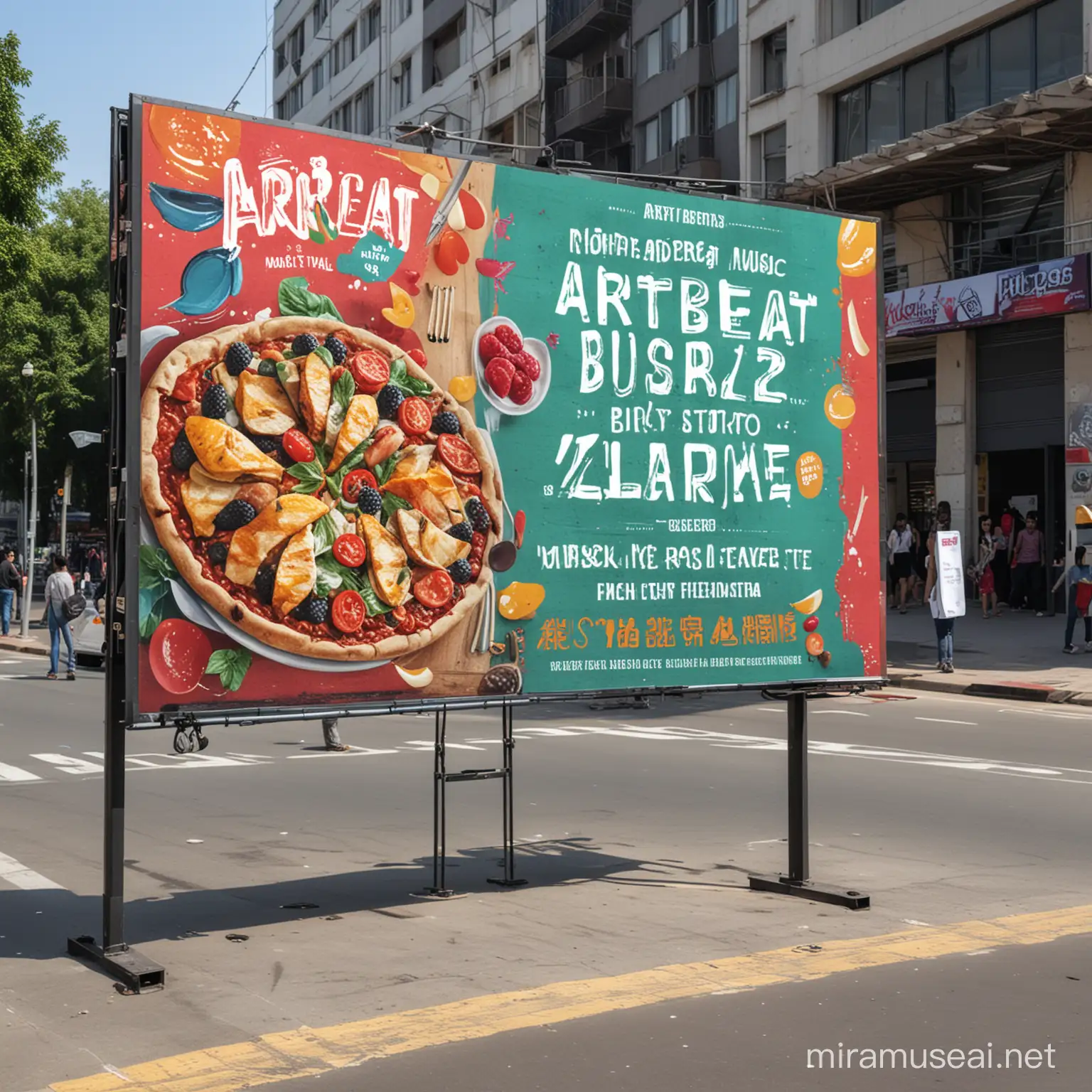 create event billboard that said
"ArtBeat Bistro & Bazaar: Market, Music Festival & Gallery Delights"