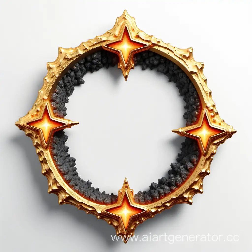 simple icon of a 3D golden lava vintage frame, made of star lava. white background.