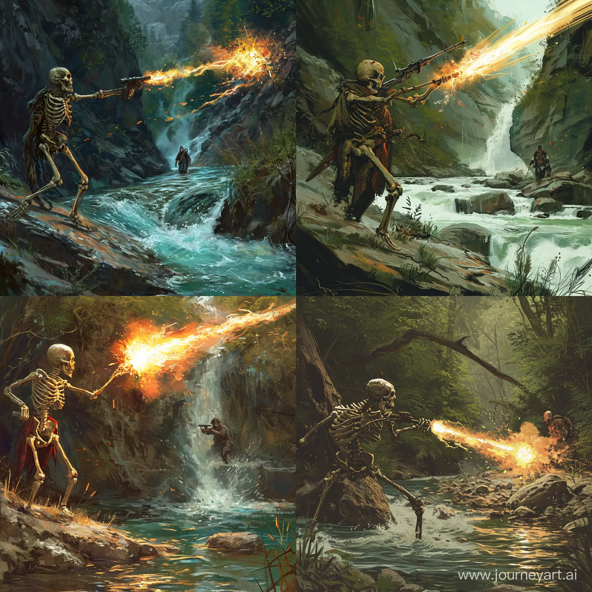Magical-Skeleton-Warrior-Casting-Spells-at-Man-by-the-River