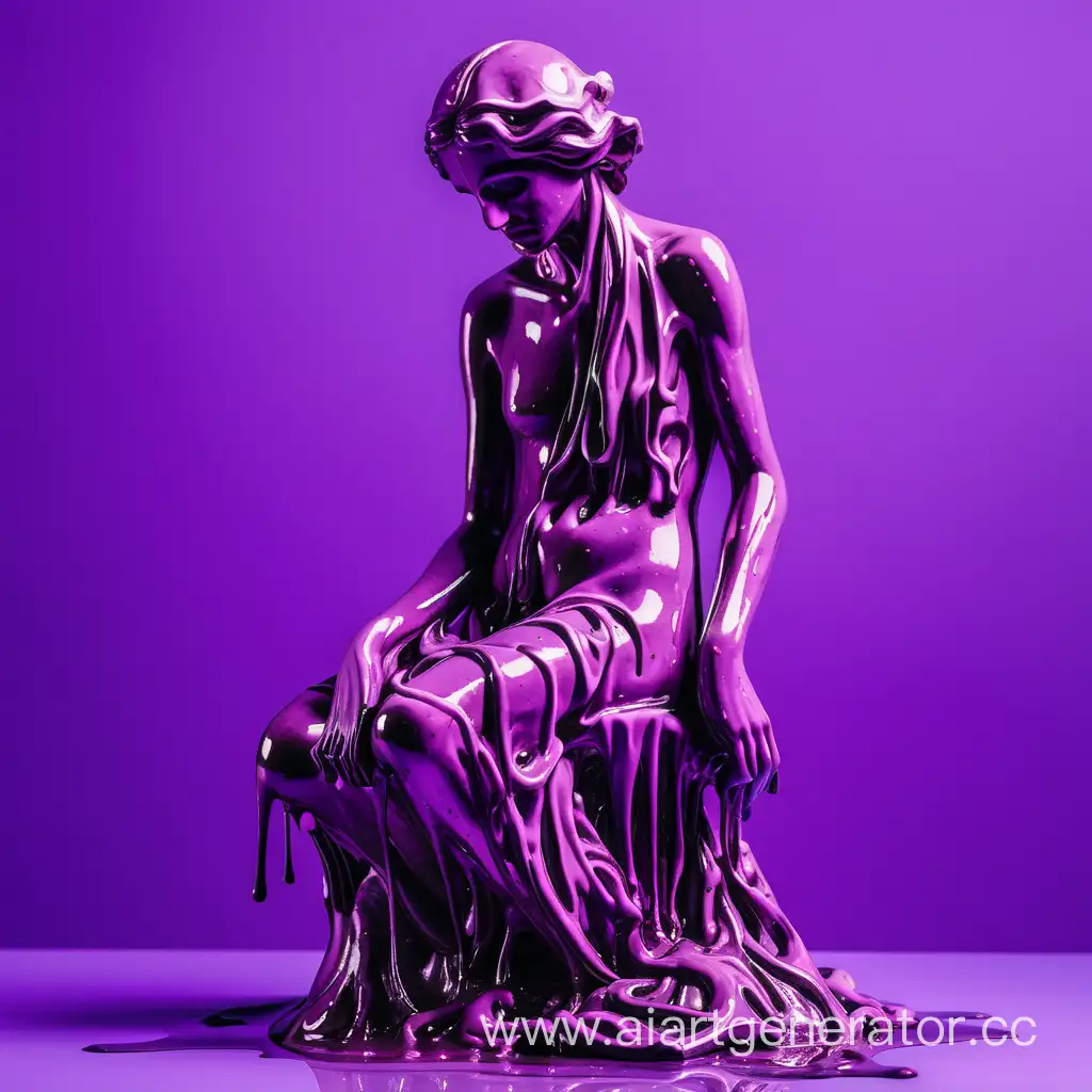 Abstract-Art-Melted-Statue-Elegance-on-Vibrant-Purple-Canvas