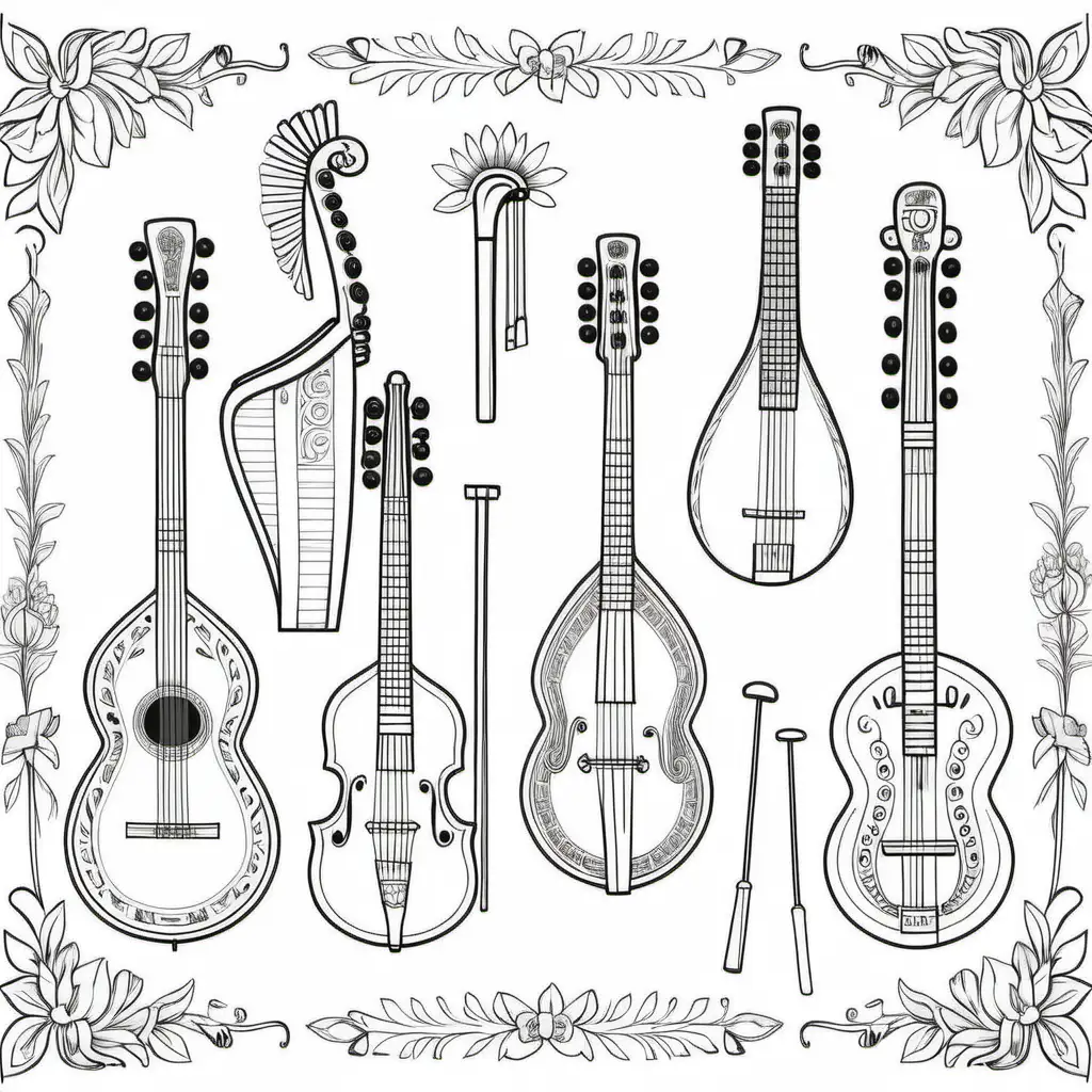 Lithuanian Folk Instruments Coloring Page for Relaxation and Creativity