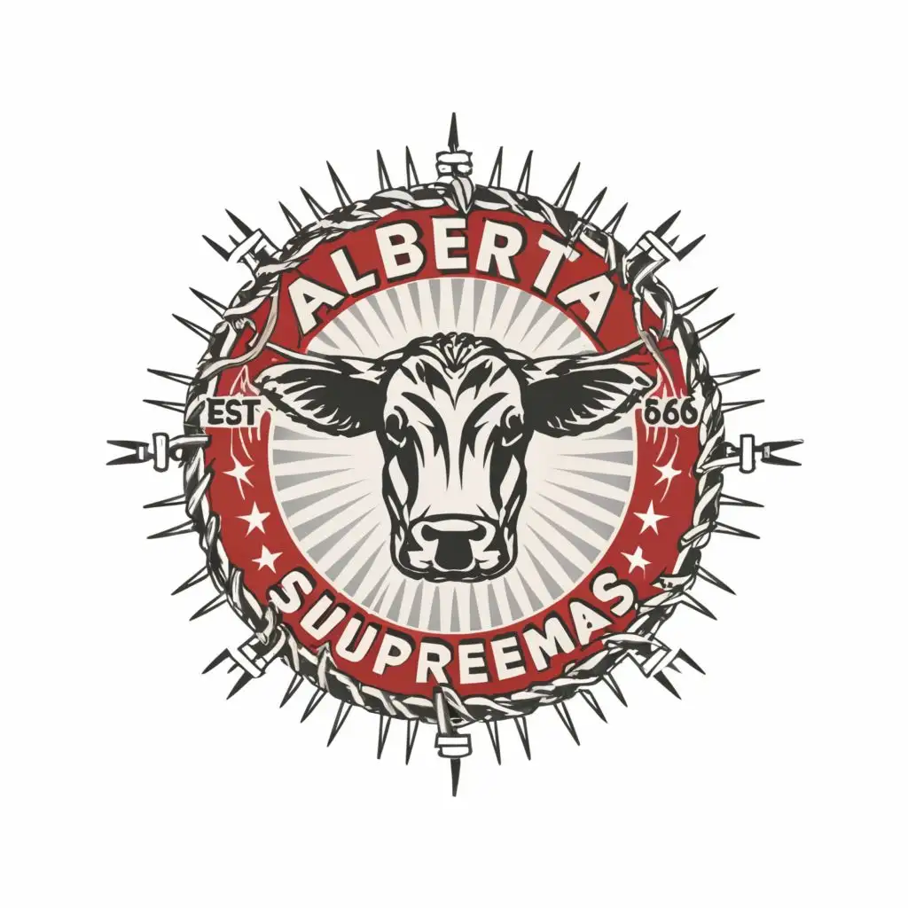 a logo design,with the text "Alberta Supreme Meats", main symbol:Cow head inside a barbed wire circle,Moderate,be used in Restaurant industry,clear background