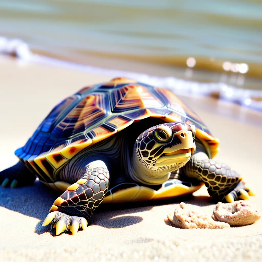 Tranquil Turtle Sunbathing on Sandy Shoreline