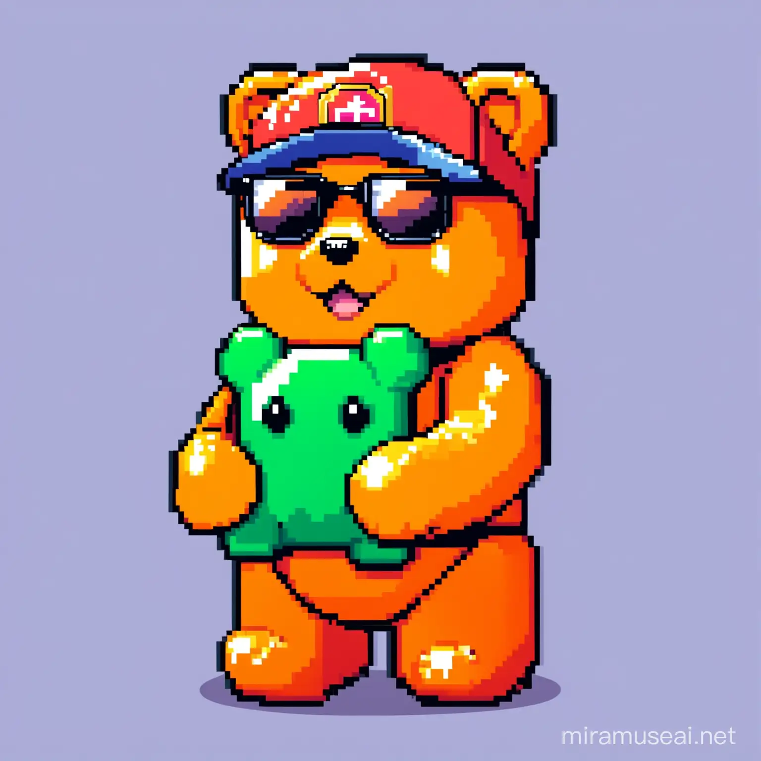 Colorful 8Bit Gummy Bear Mascot with Accessories